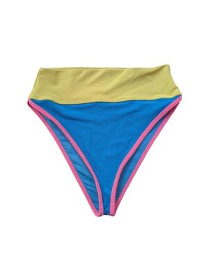 Beach Riot Emmy Bikini Swim Bottoms Coral Reef Color-Block Blue Pink